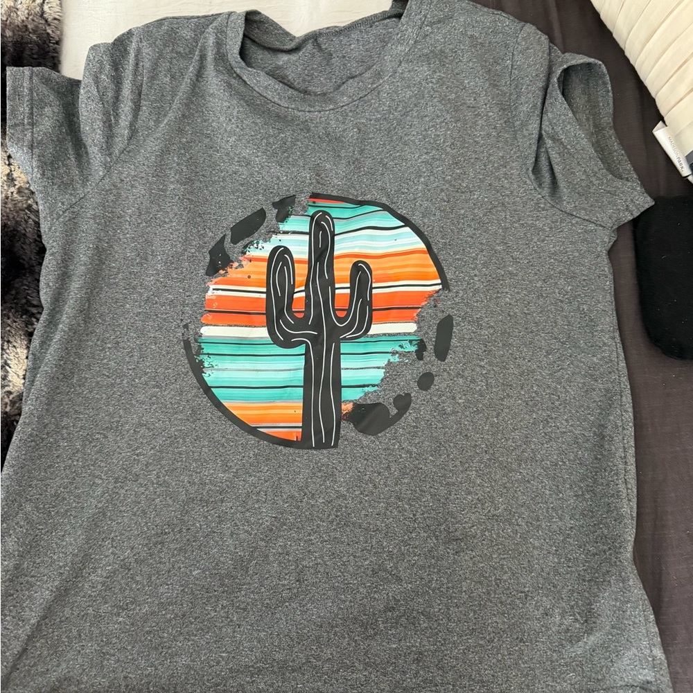 Gray T-Shirt with Cactus Design